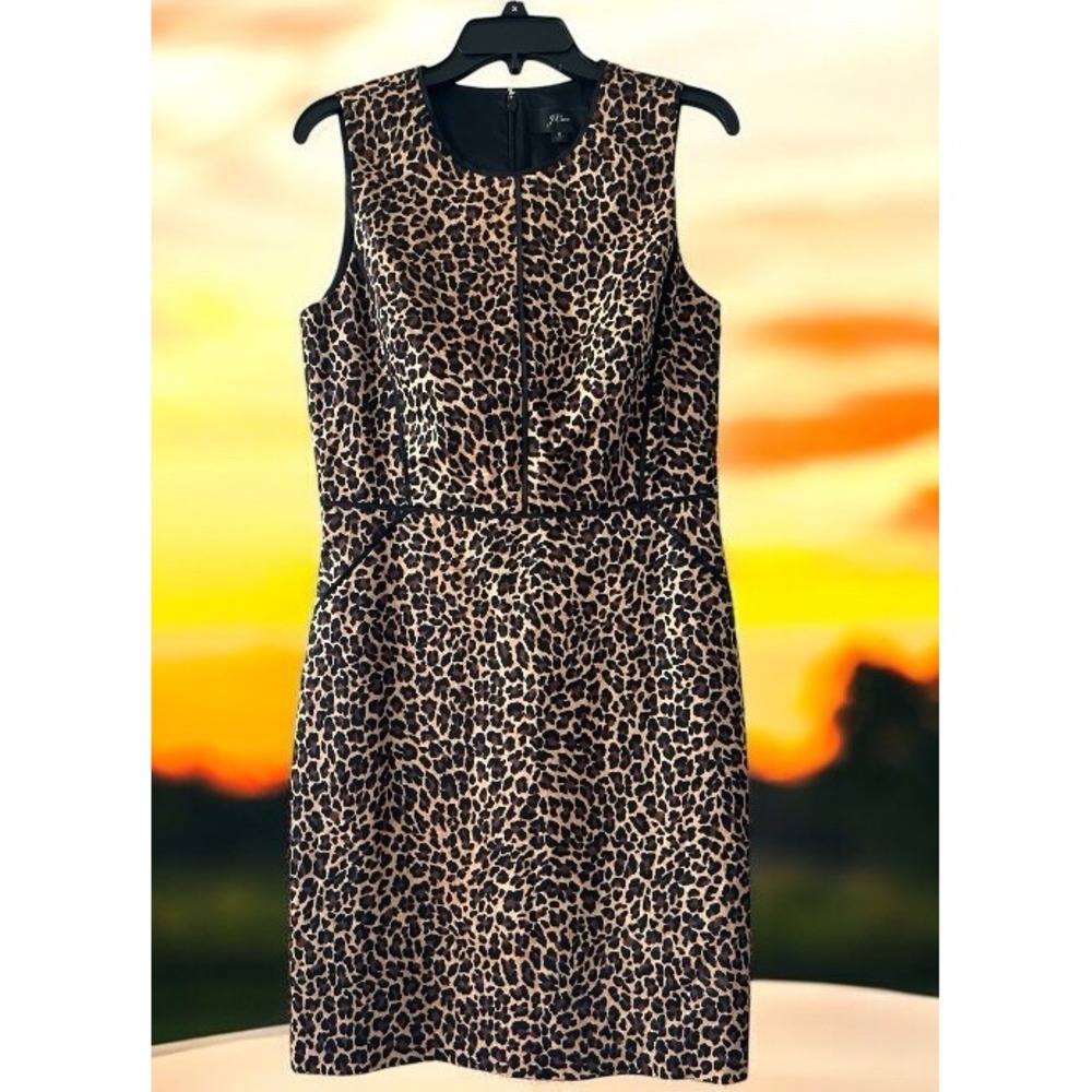 J. Crew Women's Leopard Print Sheath Dress Size 8 Brown Black Style J5876 Medium